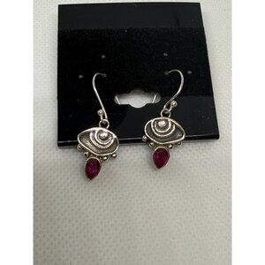 Sterling Silver 925 Dangle Earrings With Red Teardrop Gemstones
